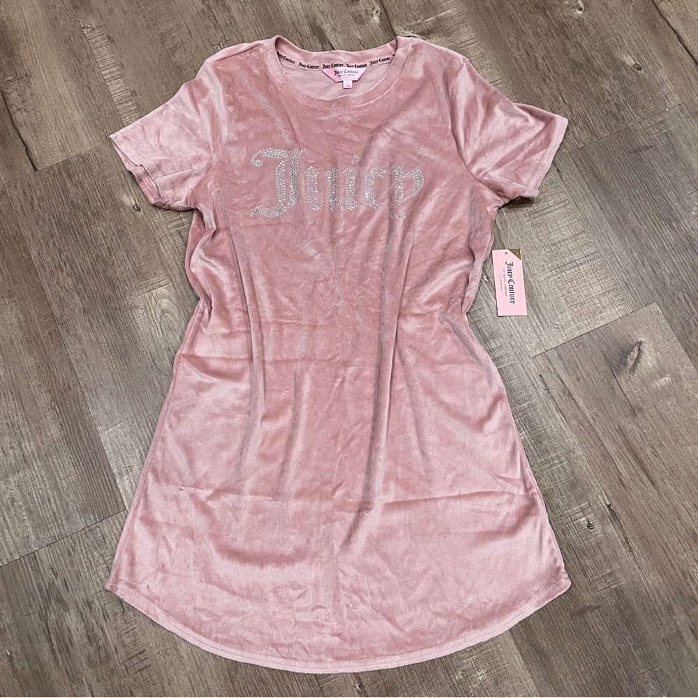 NEW Juicy Couture Pink Velour Rhinestone Logo Sleep Shirt Nightgown Women Medium